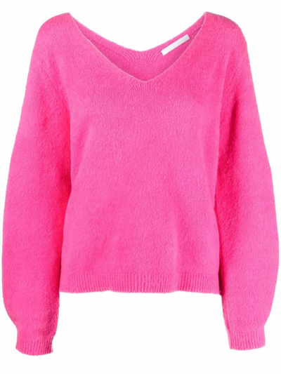 Helmut Lang Double V-neck Brushed Cotton Blend Sweater In Disco Pink