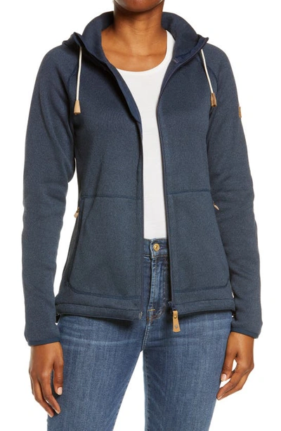 Fjall Raven Ovik Recycled Polyester Fleece Hoodie In Navy