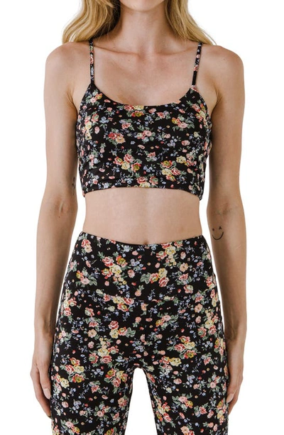 Grey Lab Floral Crop Tank In Black Multi