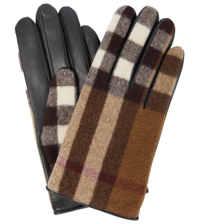 Burberry Vintage Check Wool And Leather Gloves In Birch Brown