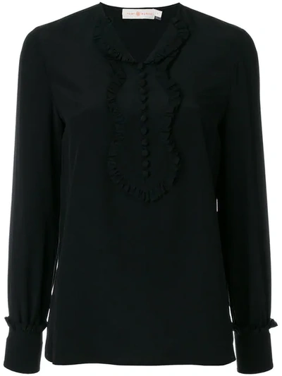 Tory Burch Buttoned Neck Blouse In Black