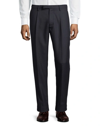 Moncler Pleat-front Wool Dress Pants In Navy