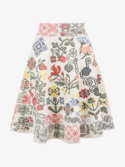 Alexander Mcqueen Graphic Floral Intarsia Knitted Skirt In Beige