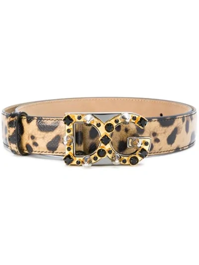 Dolce & Gabbana Leopard Print Logo Buckle Belt In Ha93m