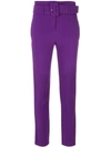 Theory Woman Belted Crepe Tapered Pants Violet In Purple