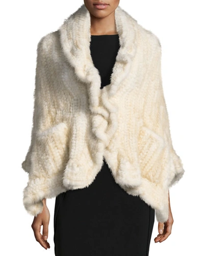 Adrienne Landau Knit Mink Fur Wrap W/ Pockets, Brown