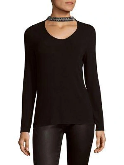 Generation Love Nina Embellished-collar Long-sleeve Knit Top In Black
