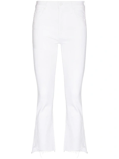 Mother The Tripped Distressed Bootcut Ankle Jeans In White