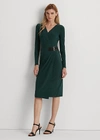 Ralph Lauren Buckled Jersey Dress In Deep Pine
