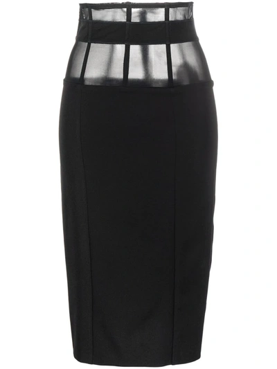 Murmur Sheer-panelled Caged Pencil Skirt In Schwarz