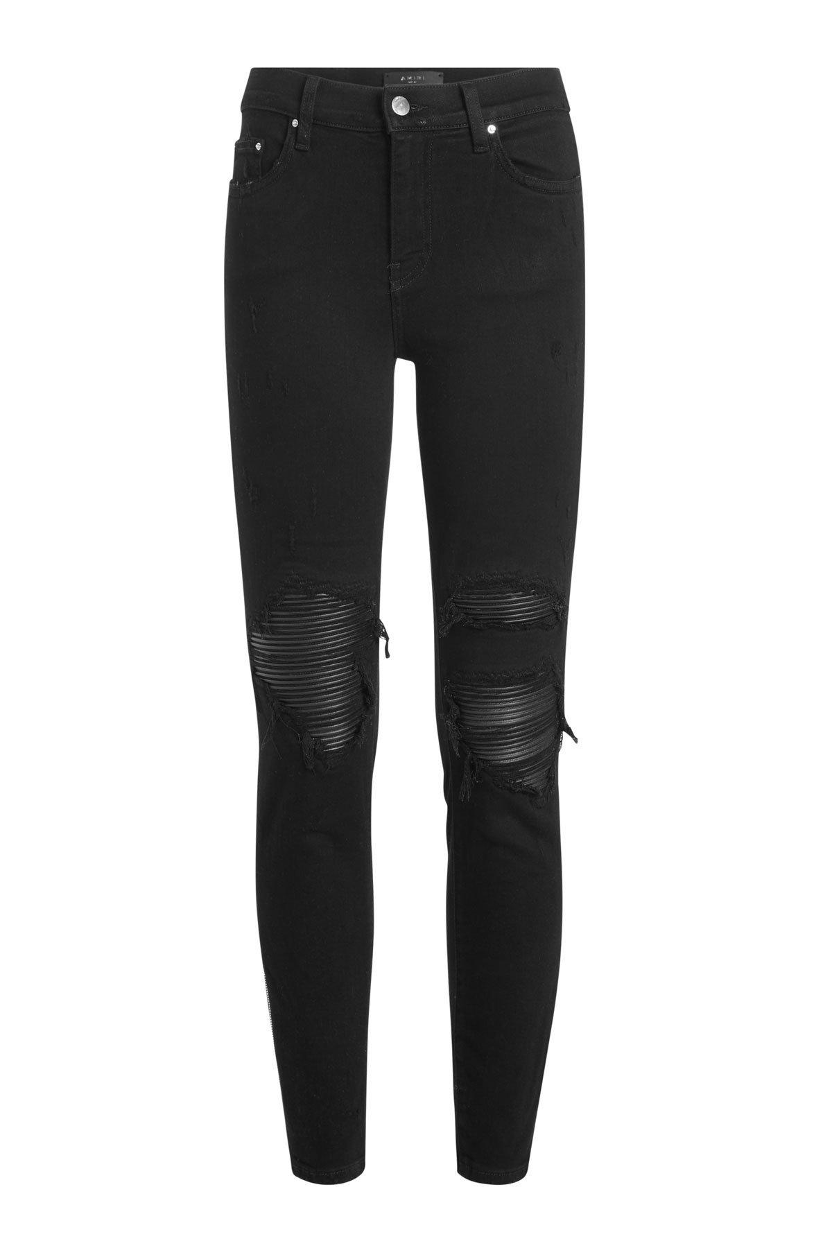 Amiri Skinny Jeans With Leather Patches In Black | ModeSens