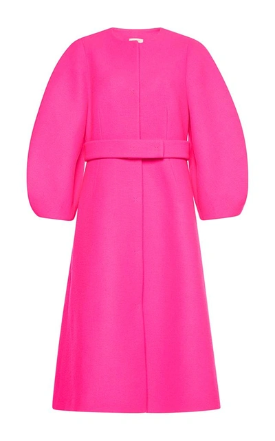 Delpozo Belted Voluminous Wool Coat In Pink