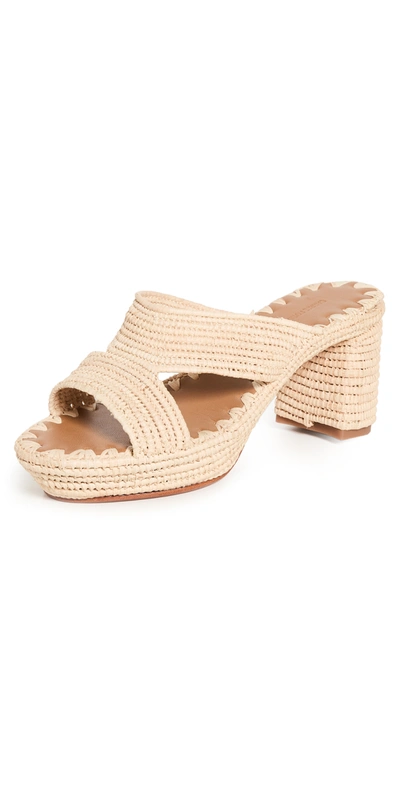 Carrie Forbes Raffia Crisscross Block-heel Sandals In Natural