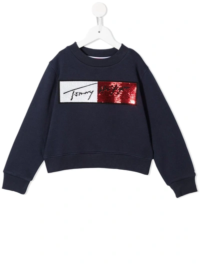Tommy Hilfiger Junior Kids' Sequin-embellished Cotton Sweatshirt In Blue