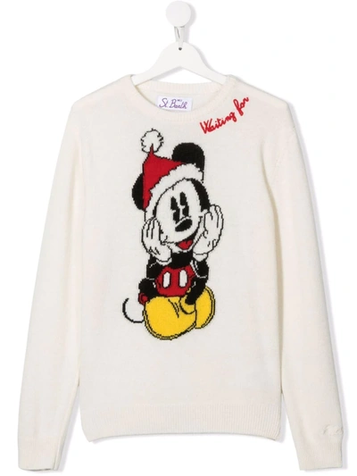 Mc2 Saint Barth Teen Mickey Mouse Print Sweater In White