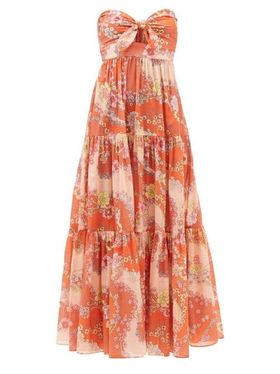 Zimmermann Lola Strapless Floral-print Cotton Midi Dress In Multi