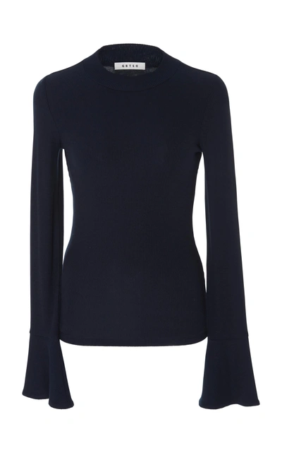 Getting Back To Square One Ribbed Jersey Top In Navy