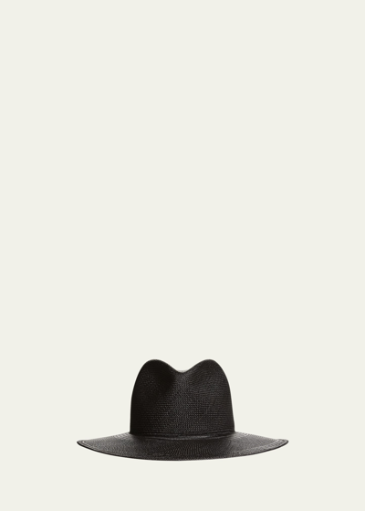Janessa Leone 'maddox' Panama Straw Fedora Hat In Black