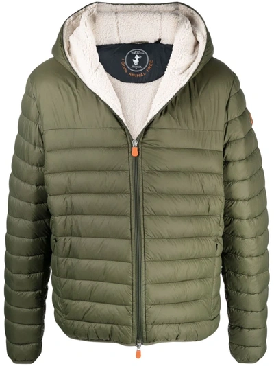 Save The Duck Giga Waterproof Faux Shearling Lined Puffer Jacket In Dusty Olive