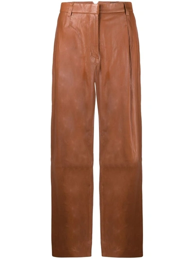 Rag & Bone Leslie Pleated Leather Wide-leg Trousers In Braun