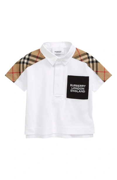 Burberry Babies' Mini Johnathan Check Panel Pique Polo In White