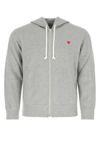 Comme Des Garçons Play Heart Patch Zip-up Hoodie In Grey