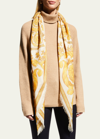 Versace Barocco-print Wool-blend Scarf In Whitegold