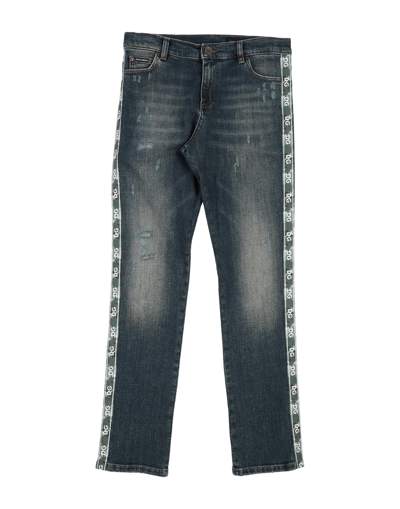 Dolce & Gabbana Kids' Stretch Cotton Denim Jeans W/ Logo Bands In Blue