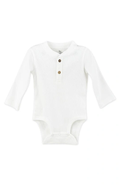 Oliver & Rain Babies' Thermal Knit Organic Cotton Henley Bodysuit In Ivory