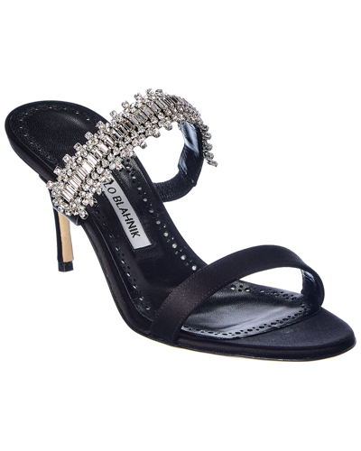 Manolo Blahnik Sako 70 Crystal-embellished Satin Mules In Black
