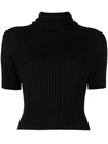 Staud Lilou Crop Wool Blend Turtleneck Sweater In Black