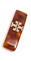 Tory Burch Kira Small Logo Acetate Barrette In Tortoise
