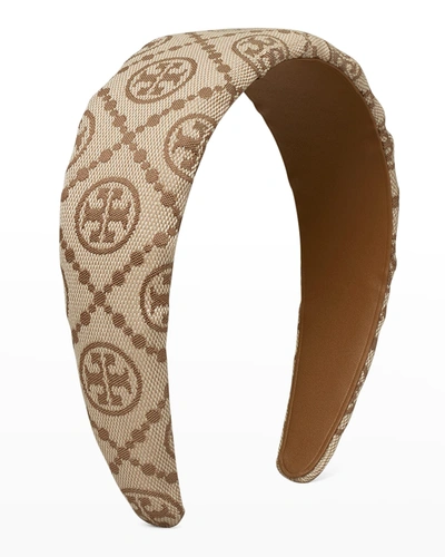 Tory Burch T Monogram Wide Canvas Headband In Hazel