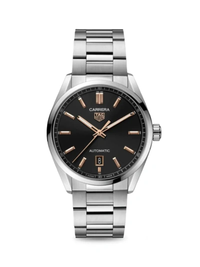 Tag Heuer Carrera Stainless Steel, Black Dial & Rose Goldplated Automatic 39mm Bracelet Watch In Silver