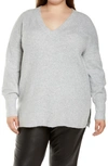Halogenr Halogen(r) Ribbed V-neck Tunic Sweater In Grey Heather