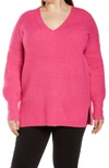 Halogenr Halogen(r) Ribbed V-neck Tunic Sweater In Pink Yarrow