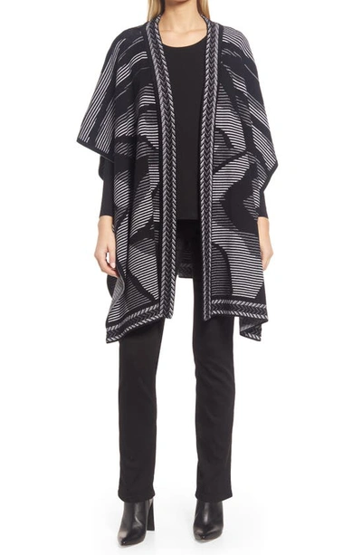 Ming Wang Abstract Zebra Print Soft Knit Wrap In Black/white