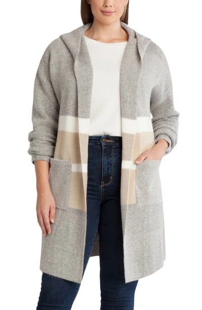 Adyson Parker Colorblock Hooded Open Front Long Cardigan In Luxe Grey Combo K8307