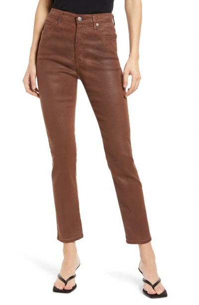 Ag Alexxis Coated Slim Straight Leg Jeans In Dark Walnut