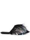 La Doublej Feather-trim Detail Slippers In Nero