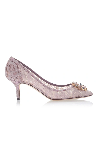 Dolce & Gabbana Crystal-embellished Lace Pumps In Purple