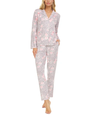 Flora By Flora Nikrooz Tammy Notch Collar Top & Pants Pajama Set In Light Grey