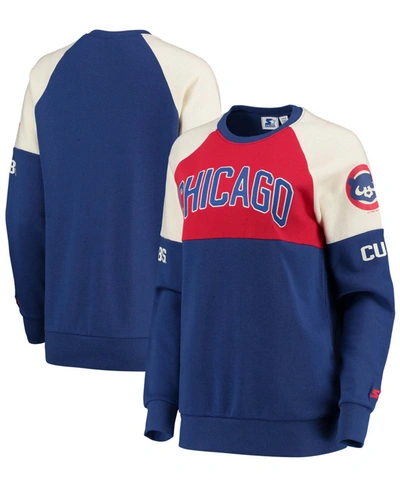 Starter Women's Red-royal Chicago Cubs Baseline Raglan Historic Logo Pullover Sweatshirt