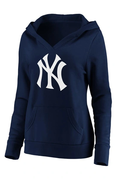 Fanatics Plus Size Navy New York Yankees Official Logo Crossover V-neck Pullover Hoodie In Navy/navy