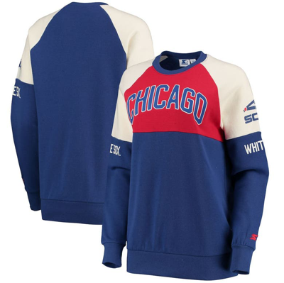 Starter Women's Red-royal Chicago White Sox Baseline Raglan Historic Logo Pullover Sweatshirt