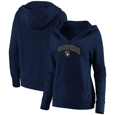 Fanatics Plus Size Navy Milwaukee Brewers Core Team Lockup V-neck Pullover Hoodie