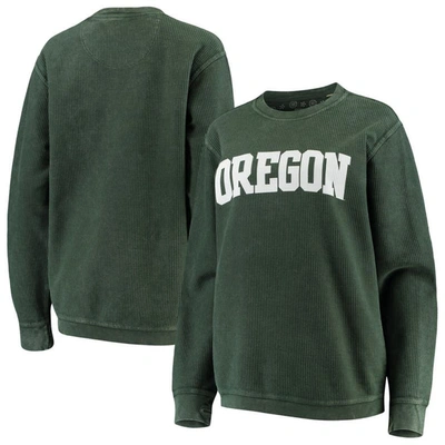 Pressbox Women's Green Oregon Ducks Comfy Cord Vintage-like Wash Basic Arch Pullover Sweatshirt