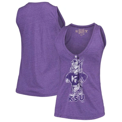 Retro Brand Women's Purple Kansas State Wildcats Relaxed Henley V-neck Tri-blend Tank Top
