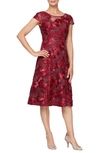 Alex Evenings Floral Embroidered A-line Soutache Dress In Cranberry