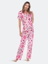 White Mark Plus Size Short Sleeve Pants Tropical Pajama Set, 2-piece In White,pink
